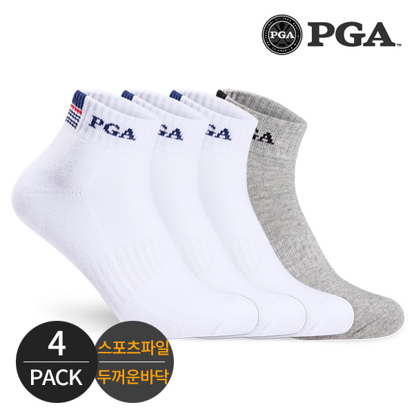 PGA 남성 스포츠 파일 넥배색 로고 발목양말 4P_MX