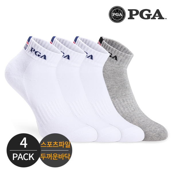 PGA 여성 스포츠 파일 넥배색 로고 발목양말 4P_MX