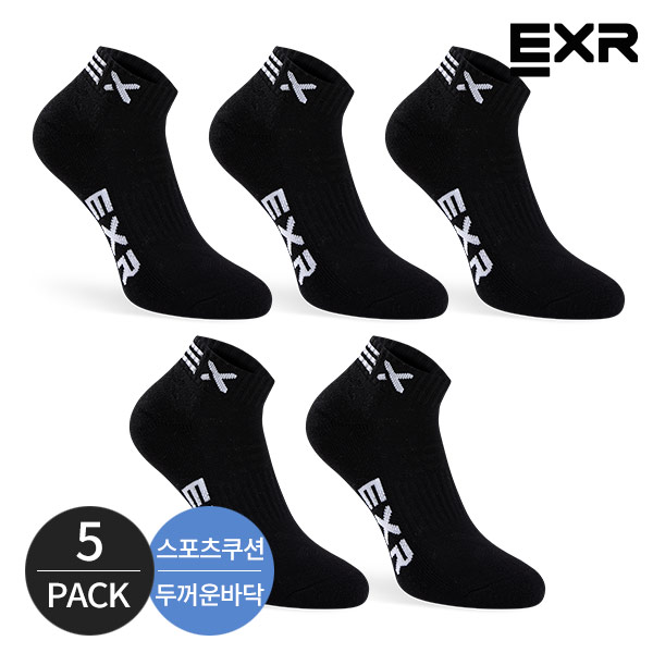 EXR 여성 스포츠 쿠션 넥 컬러라인 발목양말 5P_BK