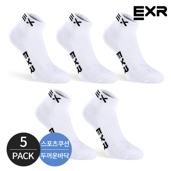 EXR 여성 스포츠 쿠션 넥 컬러라인 발목양말 5P_WHBK